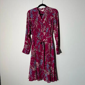 Nanette Lepore raspberry color floral long dress with belt size 8